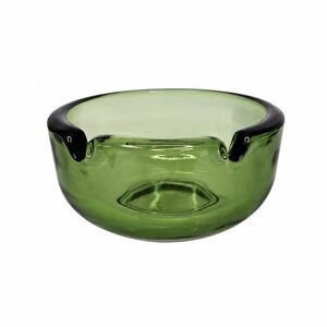 Vintage Clear Avocado Green 3 5/8" Small Round Thick Glass Ashtray Olive Green